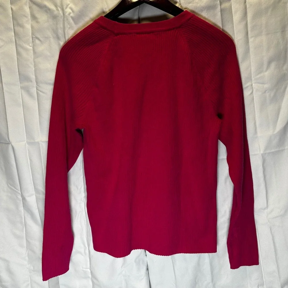 Chaps Pink Ribbed Crew‎ Neck Long Sleeve Sweater with Button Detail Size Medium